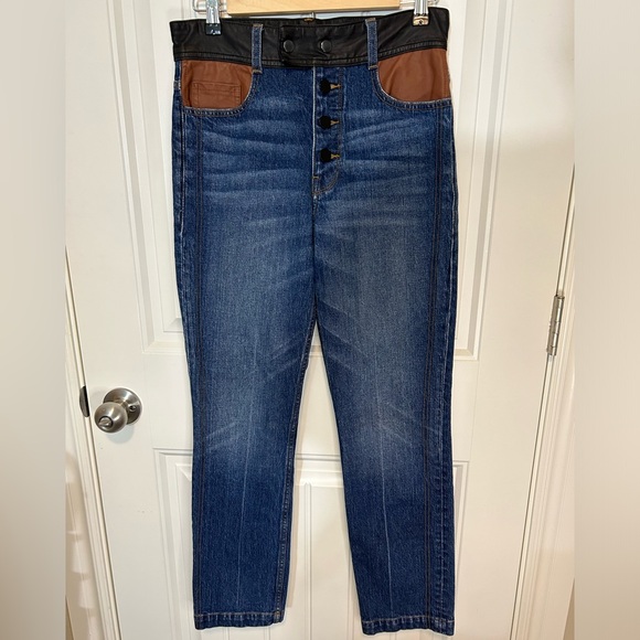 FRAME DENIM LEATHER BLOCK SYLVIE JEAN SIZE 27 STRAIGHT LEG HIGH RISE BUTTON FLY - Picture 2 of 14